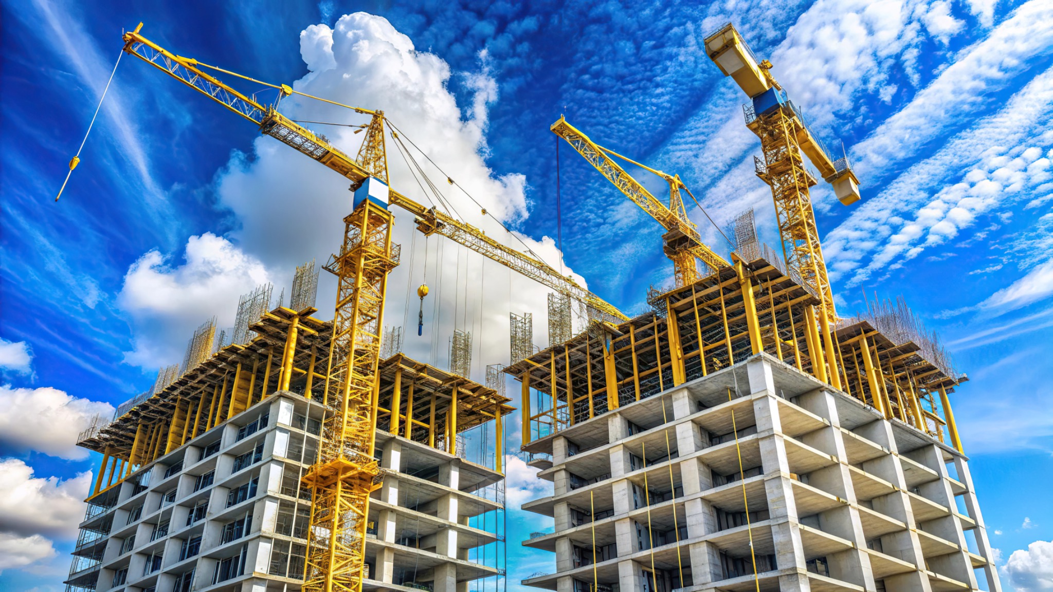 High-rise construction project with tower cranes